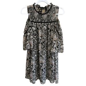 Soulmates Floral Velvet Accent Dress Cold Shoulder Size Medium Whimsigoth Boho